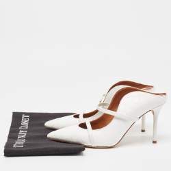 Pre Owned Malone Souliers White Croc Embossed Leather Maureen Pointed Toe Mules Size 37.5