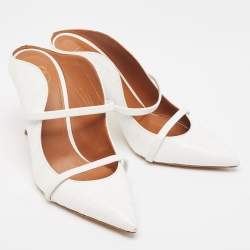 Pre Owned Malone Souliers White Croc Embossed Leather Maureen Pointed Toe Mules Size 37.5