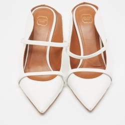 Pre Owned Malone Souliers White Croc Embossed Leather Maureen Pointed Toe Mules Size 37.5