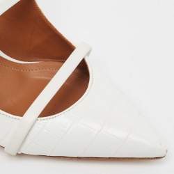 Pre Owned Malone Souliers White Croc Embossed Leather Maureen Pointed Toe Mules Size 37.5