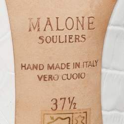 Pre Owned Malone Souliers White Croc Embossed Leather Maureen Pointed Toe Mules Size 37.5