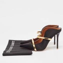 Pre Owned Malone Souliers Black/Gold Satin and Leather Maureen Mules Size 38.5