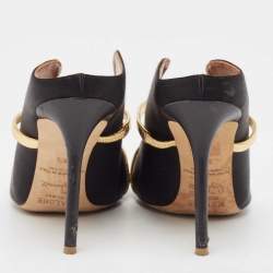 Pre Owned Malone Souliers Black/Gold Satin and Leather Maureen Mules Size 38.5