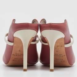 Pre Owned Malone Souliers Pink/White Leather Maureen Mules Size 38