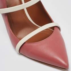 Pre Owned Malone Souliers Pink/White Leather Maureen Mules Size 38