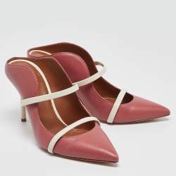 Pre Owned Malone Souliers Pink/White Leather Maureen Mules Size 38