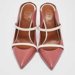 Pre Owned Malone Souliers Pink/White Leather Maureen Mules Size 38
