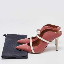 Pre Owned Malone Souliers Pink/White Leather Maureen Mules Size 38