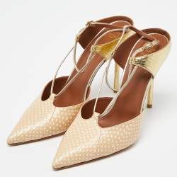Pre Owned Malone Souliers Beige/Gold Printed Leather and Embossed Python Daria Pumps Size 40