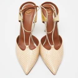 Pre Owned Malone Souliers Beige/Gold Printed Leather and Embossed Python Daria Pumps Size 40