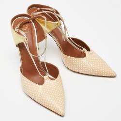 Pre Owned Malone Souliers Beige/Gold Printed Leather and Embossed Python Daria Pumps Size 40