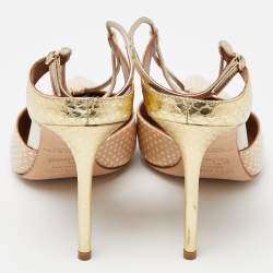 Pre Owned Malone Souliers Beige/Gold Printed Leather and Embossed Python Daria Pumps Size 40