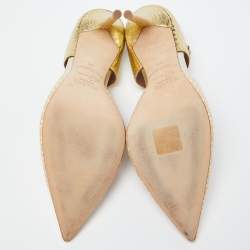 Pre Owned Malone Souliers Beige/Gold Printed Leather and Embossed Python Daria Pumps Size 40