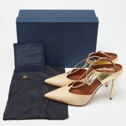 Pre Owned Malone Souliers Beige/Gold Printed Leather and Embossed Python Daria Pumps Size 40