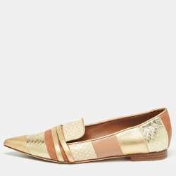 Malone Souliers Brown/Gold Leather and Embossed Python Ballet Flats Size 37