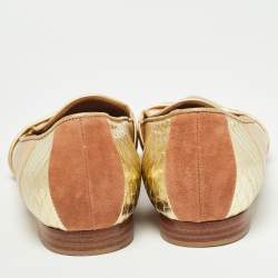 Malone Souliers Brown/Gold Leather and Embossed Python Ballet Flats Size 37