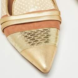 Malone Souliers Brown/Gold Leather and Embossed Python Ballet Flats Size 37