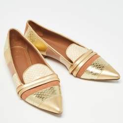 Malone Souliers Brown/Gold Leather and Embossed Python Ballet Flats Size 37