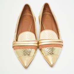 Malone Souliers Brown/Gold Leather and Embossed Python Ballet Flats Size 37