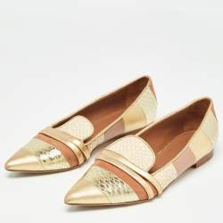 Malone Souliers Brown/Gold Leather and Embossed Python Ballet Flats Size 37