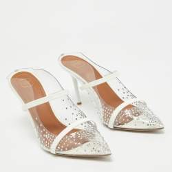 Pre Owned Malone Souliers Transparent PVC Crystal Embellished Maureen Mules Size 38.5