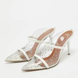 Pre Owned Malone Souliers Transparent PVC Crystal Embellished Maureen Mules Size 38.5