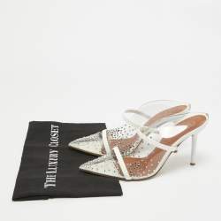 Pre Owned Malone Souliers Transparent PVC Crystal Embellished Maureen Mules Size 38.5