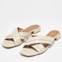 Malone Souliers Beige Leather Gavi Flat Slides Size 38