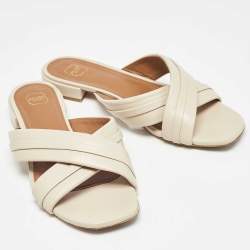 Malone Souliers Beige Leather Gavi Flat Slides Size 38