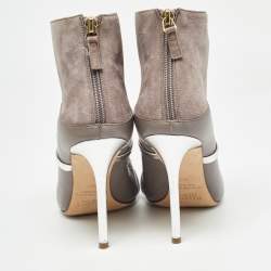 Malone Souliers Grey Suede and Leather Pointed Toe Ankle Booties Size 38.5