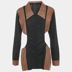Pre Owned Mamzi Black /Brown Cotton & Leather Cut Out Shirt L