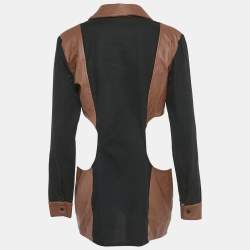 Pre Owned Mamzi Black /Brown Cotton & Leather Cut Out Shirt L