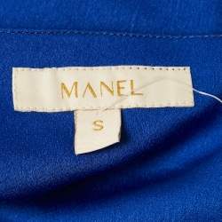 Manel Blue Satin Drape Neck Noor Cape and Gown Set S