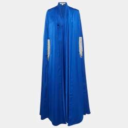 Manel Blue Satin Drape Neck Noor Cape and Gown Set S