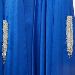 Manel Blue Satin Drape Neck Noor Cape and Gown Set S