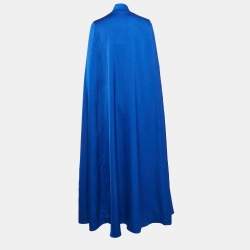 Manel Blue Satin Drape Neck Noor Cape and Gown Set S