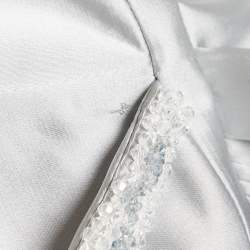 Manel Silver Grey Embellished Satin Off-Shoulder Baroque Rania Dress S