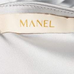 Manel Silver Grey Embellished Satin Off-Shoulder Baroque Rania Dress S