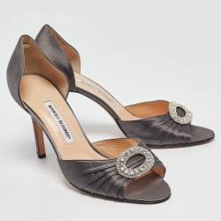 Pre Owned Manolo Blahnik Grey Satin Sedaraby Pumps Size 40.5