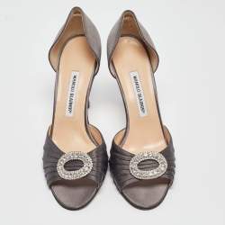 Pre Owned Manolo Blahnik Grey Satin Sedaraby Pumps Size 40.5