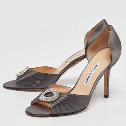 Pre Owned Manolo Blahnik Grey Satin Sedaraby Pumps Size 40.5