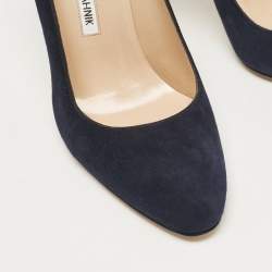 Manolo Blahnik Navy Blue Suede BB Pumps Size 36.5