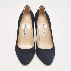 Manolo Blahnik Navy Blue Suede BB Pumps Size 36.5