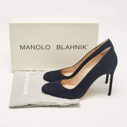 Manolo Blahnik Navy Blue Suede BB Pumps Size 36.5