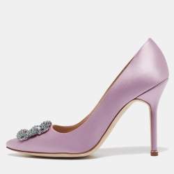 Manolo Blahnik Purple Satin Hangisi Pumps Size 40