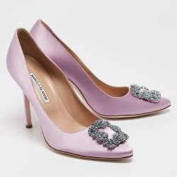 Manolo Blahnik Purple Satin Hangisi Pumps Size 40