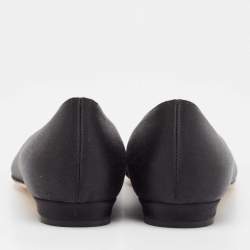 Pre Owned Manolo Blahnik Black Satin Hangisi Ballet Flats Size 38