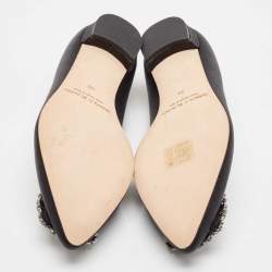 Pre Owned Manolo Blahnik Black Satin Hangisi Ballet Flats Size 38