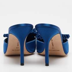 Manolo Blahnik Blue Satin Crystal Embellished Hosios Mules Size 39
