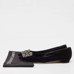Pre Owned Manolo Blahnik Black Velvet Hangisi Ballet Flats Size 38.5